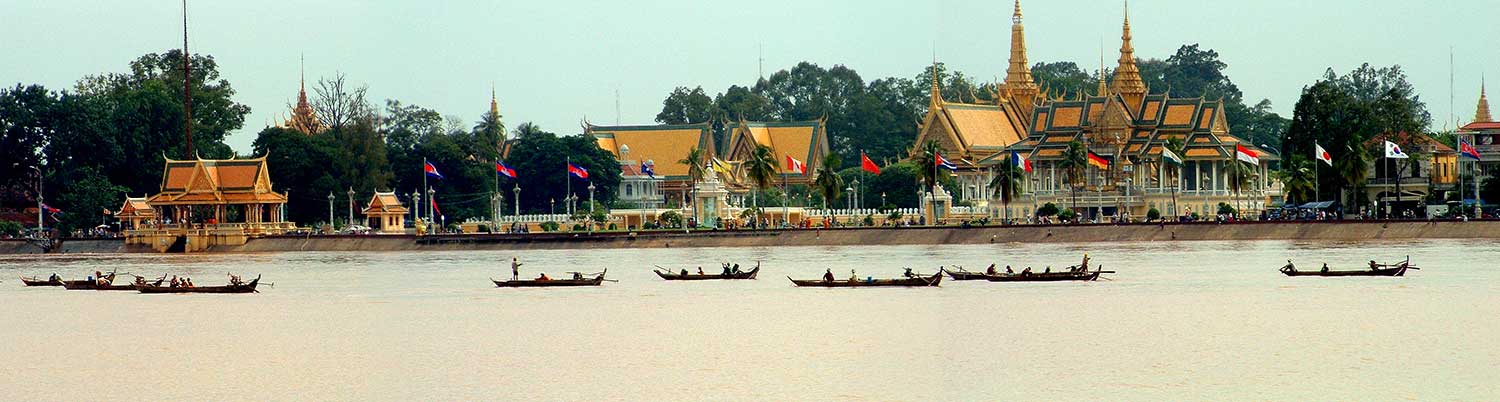 View of the Royal Palace in Phnom Penh across the river