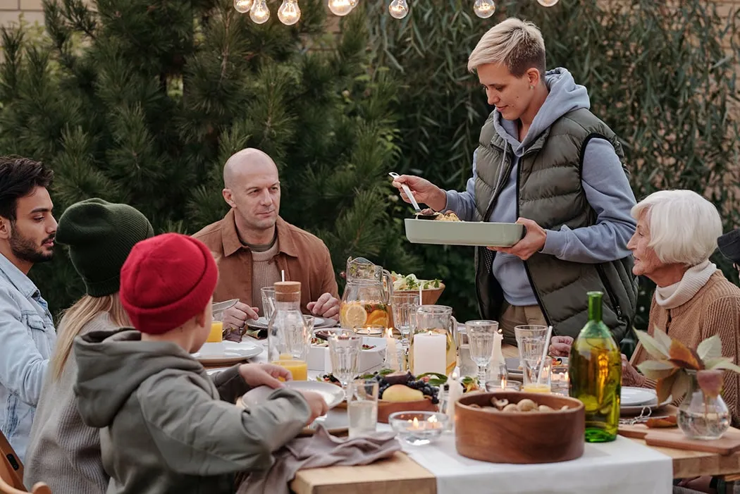 A group of people dining together at a community event