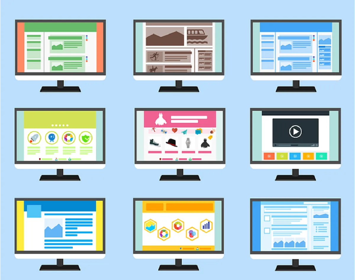 Grid of website layouts on desktop screens