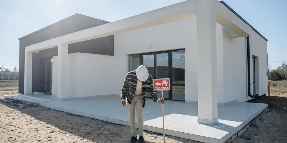 A real estate agent putting a for sale sign on a listed property