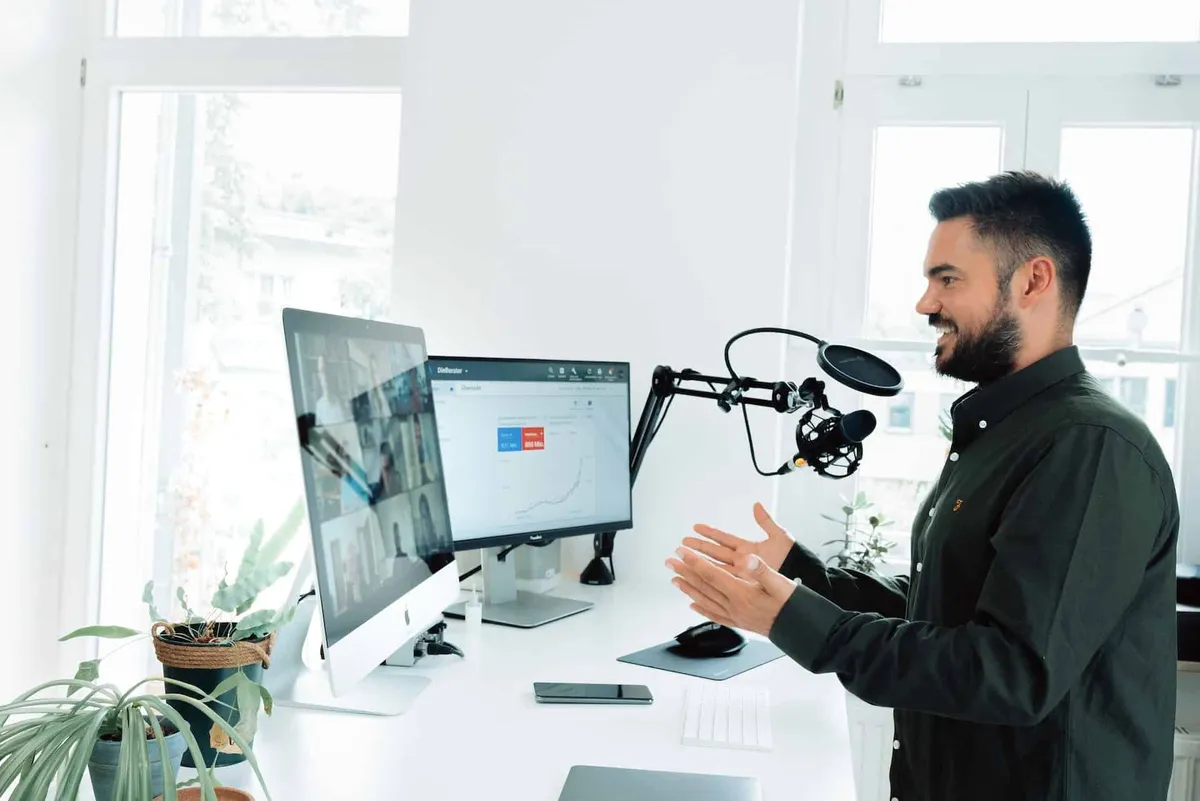Real estate professional presenting a webinar to an online audience