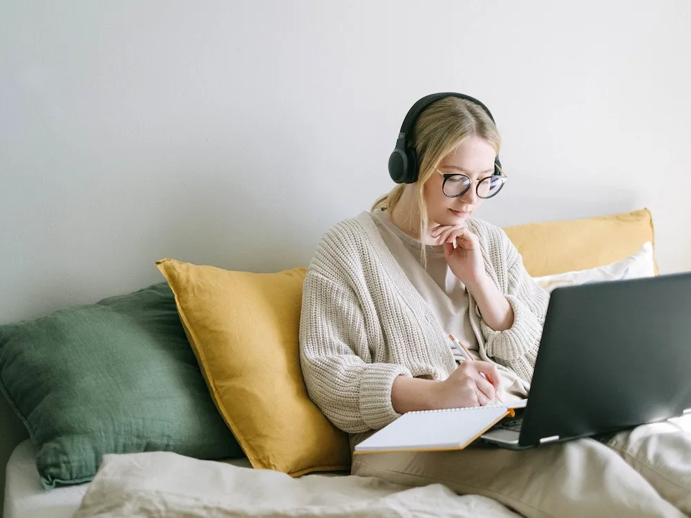 Focused young woman learning about  SEO