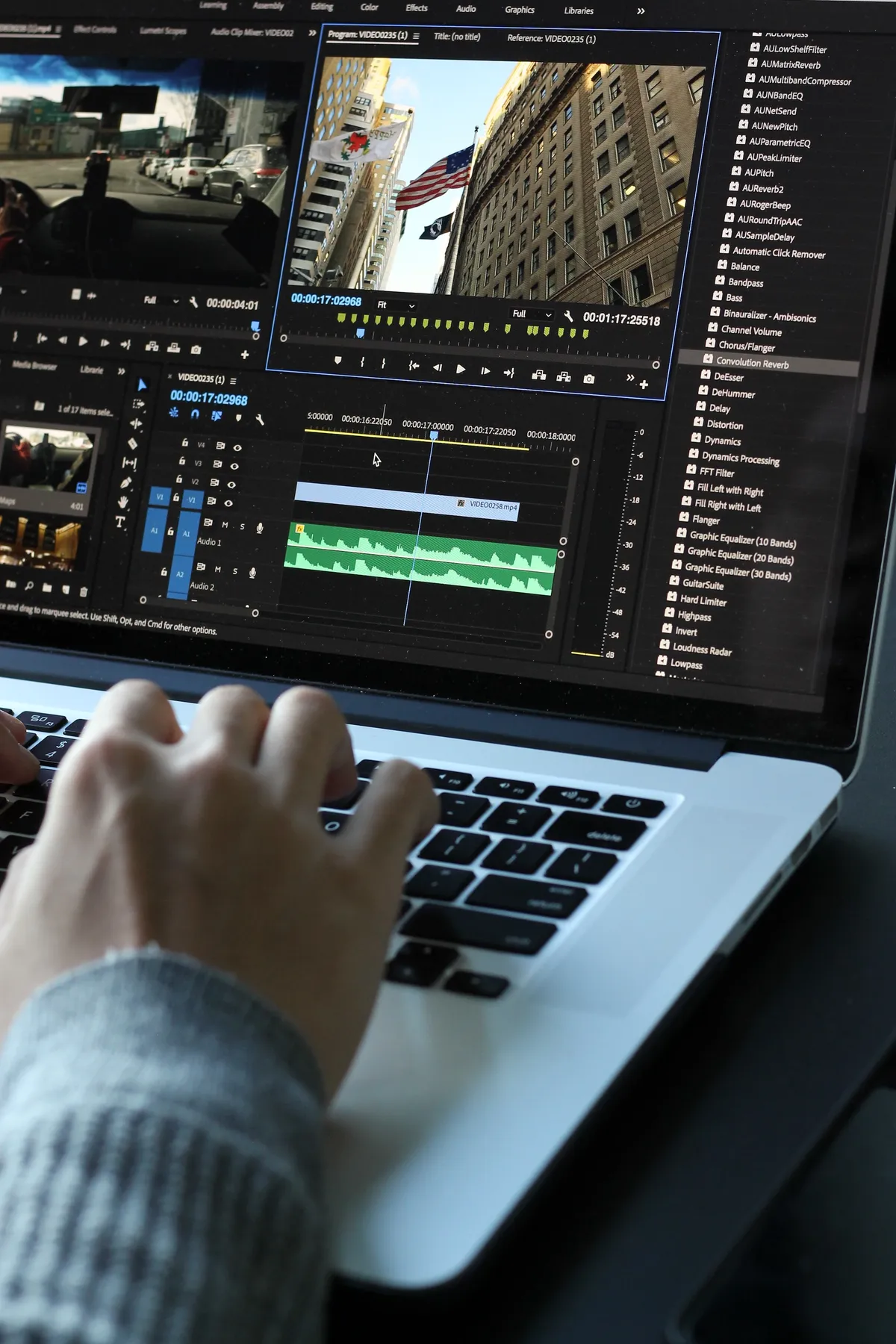 Video clips being edited using a real estate video template.