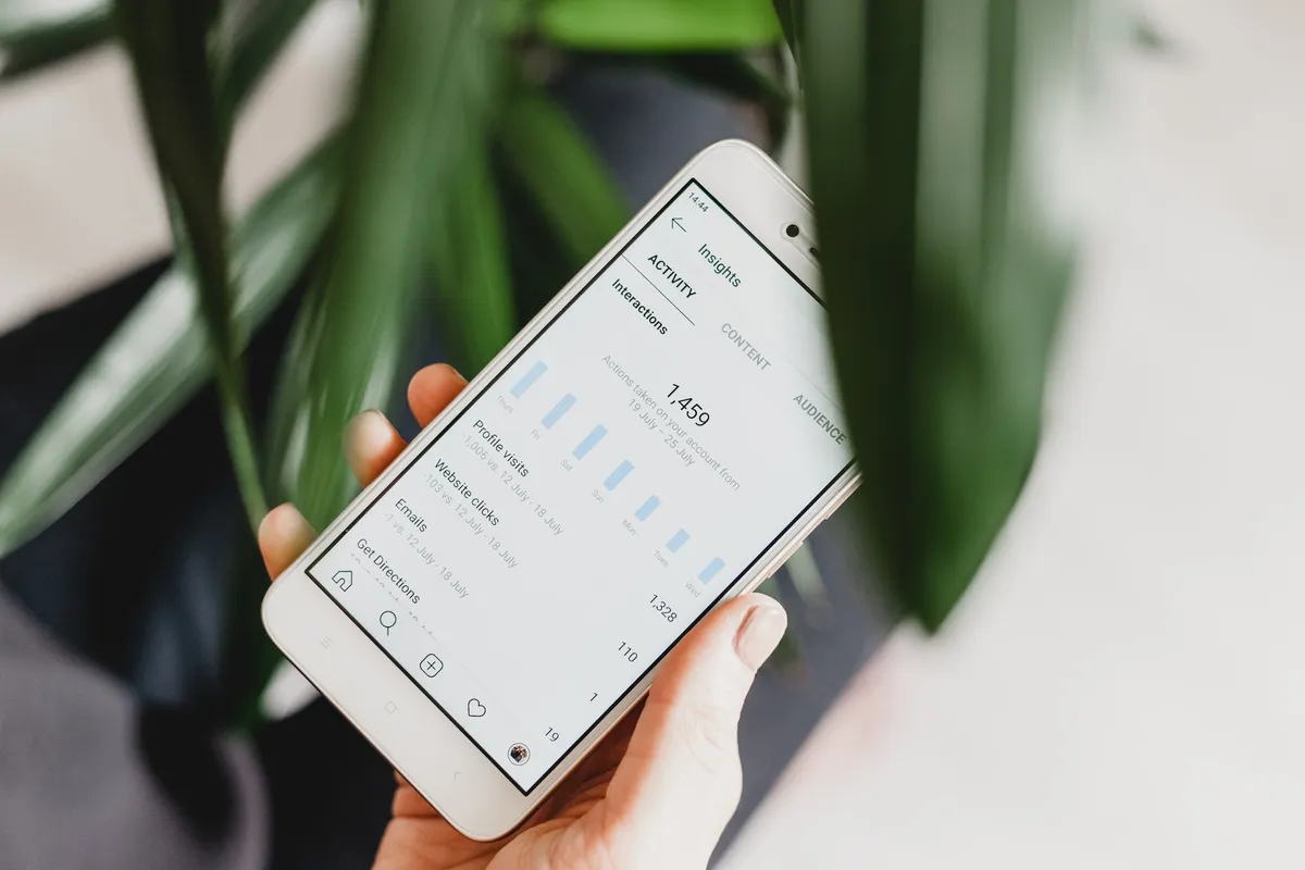 Analytics for social media advertising shown on a smartphone.