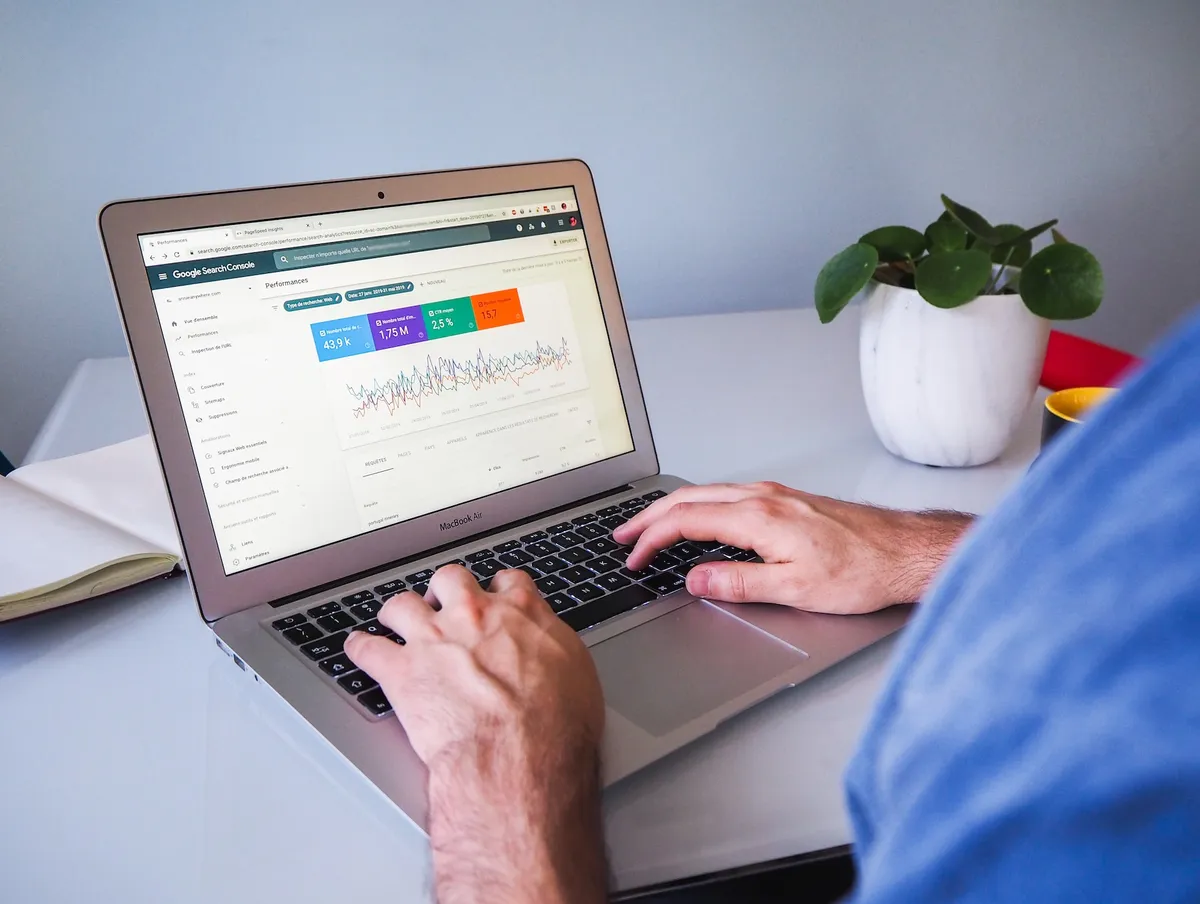 Man searching analytics on Google Search Console.