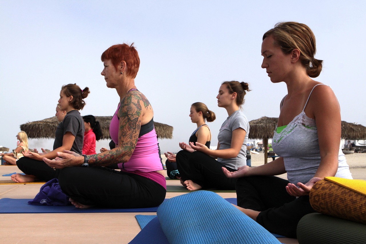 women in a yoga class women in a yoga class