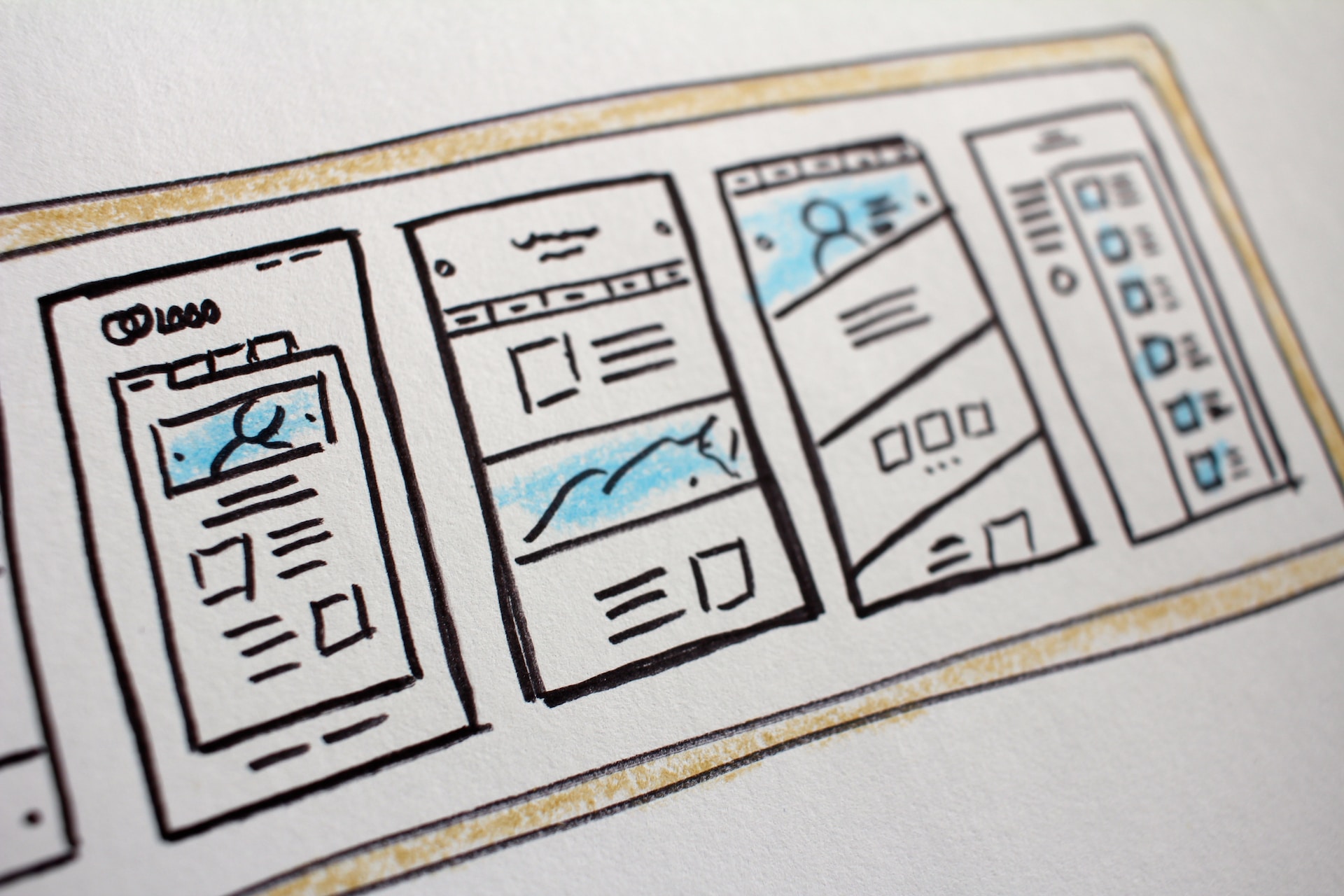 Sketched-out plans for multiple landing pages.