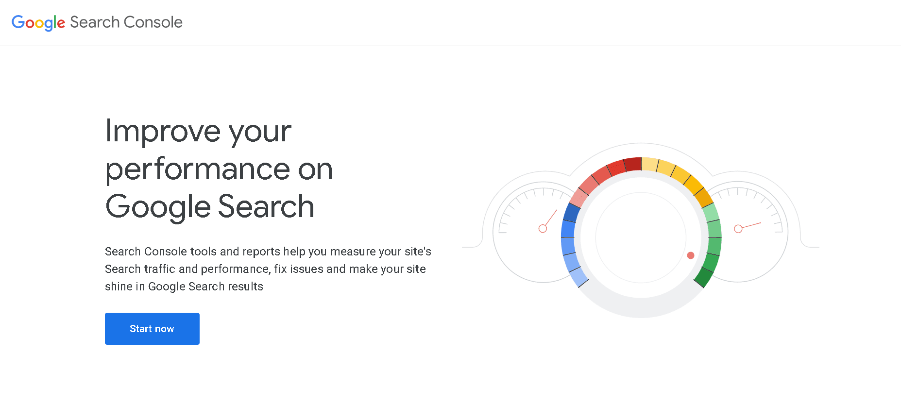 The Google Search Console start now page.